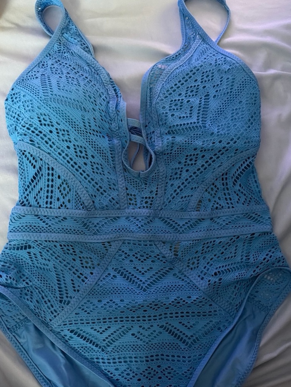 BECCA Blue Crochet One-Piece Swimsuit